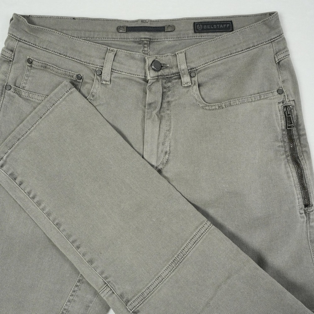 Belstaff Men Grey Moto Biker Jeans Regular Fit Ribbed Knee Size 31x32 Grey Denim